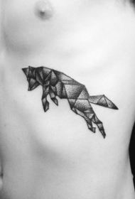 侧肋点刺黑色的抽象狐狸几何纹身图案