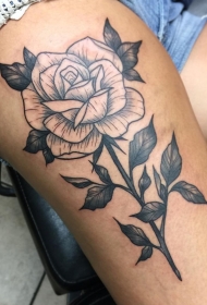 女性大腿欧美玫瑰纹身图案