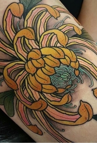 new school美丽的彩色菊花手臂纹身图案