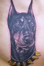 杜宾犬头像3D写实纹身图案