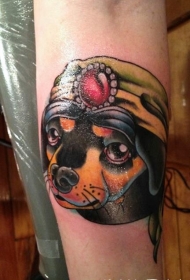 new school彩色帽子与有趣的狗手臂纹身图案