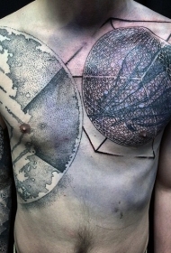 胸部华丽的3D几何图形纹身图案