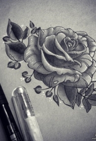 欧美玫瑰黑灰纹身图案手稿