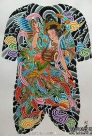 日式风格传统侍女全甲纹身图案手稿