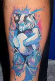 鲜艳的蓝色北极熊小腿纹身图案