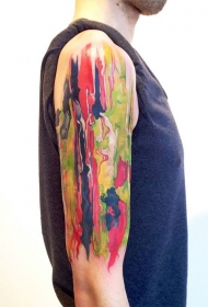 手臂抽象的七彩水墨纹身图案