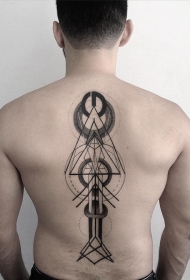 背部神秘的黑色几何纹身图案