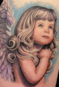 可爱的丰富多彩金发女孩天使纹身图案