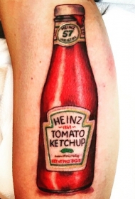 写实的3D风格彩色番茄酱瓶纹身图案
