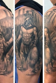 手臂很酷的3D黑色希腊勇士纹身图案