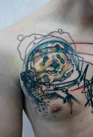 胸部抽象风格的彩色熊猫宇航员纹身图案