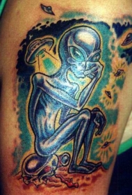 生动色彩的悲伤外星人纹身图案
