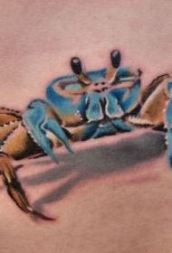蓝色的3D螃蟹个性腹部纹身图案