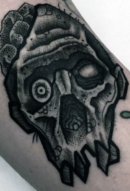 雕刻风格黑色的僵尸骷髅手臂纹身图案