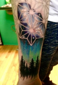 美丽的星空与黑暗森林手臂纹身图案
