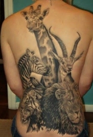大草原的各种动物满背纹身图案