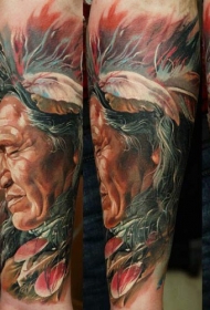 手臂美丽的写实北美土著肖像纹身图案