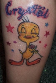 小鸭子与玫瑰星星彩色纹身图案