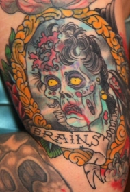 可怕的彩色僵尸和大脑手臂纹身图案