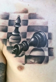 胸部上的3D象棋人物纹身图案