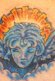 蓝色的女天使和太阳彩色纹身图案