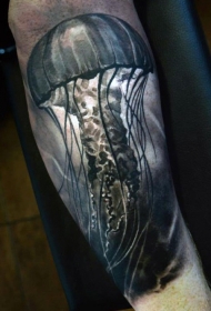 手臂3D逼真的彩色水母纹身图案