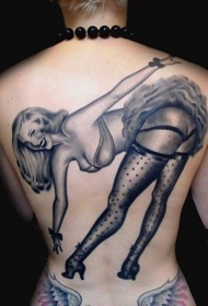 背部性感诱人的欧美女郎纹身图案
