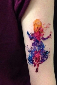 水彩画风格七彩幻想小女孩手臂纹身图案
