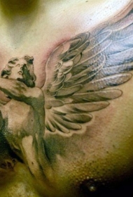 令人难以置信的黑色天使胸部纹身图案
