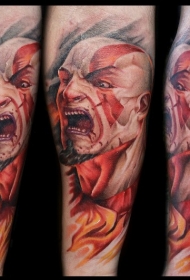 难以置信的3D彩色邪恶男性肖像纹身图案
