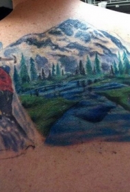 背部彩绘滑雪与登山纹身图案