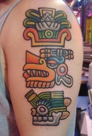 精彩的阿兹特克符号彩绘手臂纹身图案