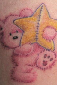 泰迪熊抱着星星彩色纹身图案
