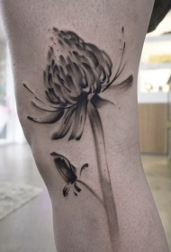 腿部简单的黑色花蕊纹身图案