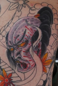 亚洲风格的恶魔生首彩绘纹身图案