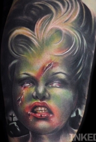 手臂邪恶的僵尸女人肖像彩绘纹身图案