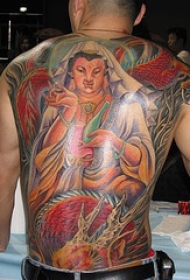 满背彩色的印度教神像纹身图案