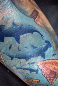 美丽彩绘各种鲨鱼小腿纹身图案