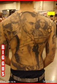 背部黑色著名电影英雄人物纹身图案