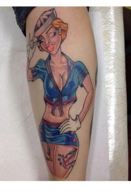 手臂卡通的性感女孩彩色纹身图案