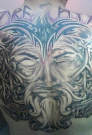 背部盲眼京战士头像纹身图案