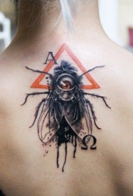 背部几何和昆虫彩色纹身图案