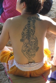 背部中国风下山虎纹身图案