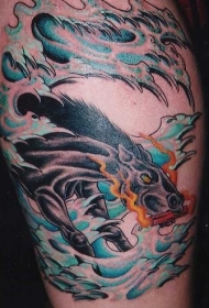 亚洲风格黑色的马火焰纹身图案