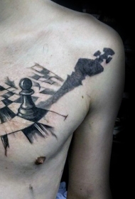 胸部黑色国际象棋个性纹身图案