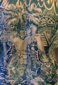 背部黑白部落牧师与妇女各种动物纹身图案