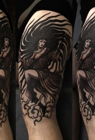 大臂插画风格黑色幻想女人纹身图案