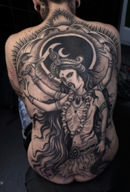 背部邪恶的印度教女神纹身图案