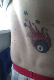 背部的彩色台球火焰星星纹身图案