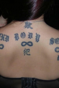 背部无限符号和中国汉字纹身图案